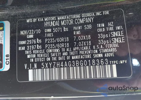 2011 Hyundai Santa Fe Se from USA, damaged, VIN 5XYZH4AG3BG018363